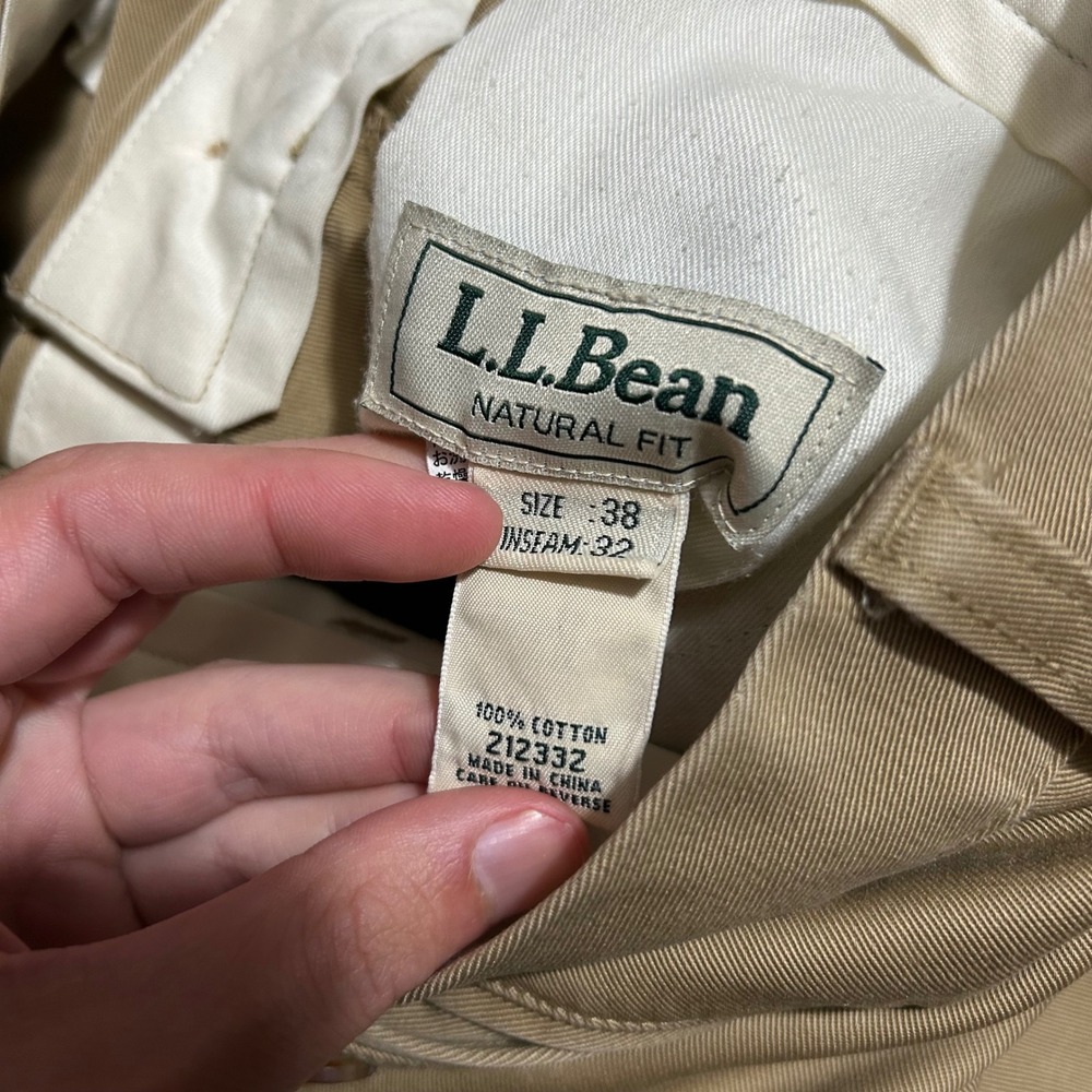 LL Bean Chino Pants 38x32 Khaki Natural Fit Cotton Twill Straight 212332 - Picture 6 of 7